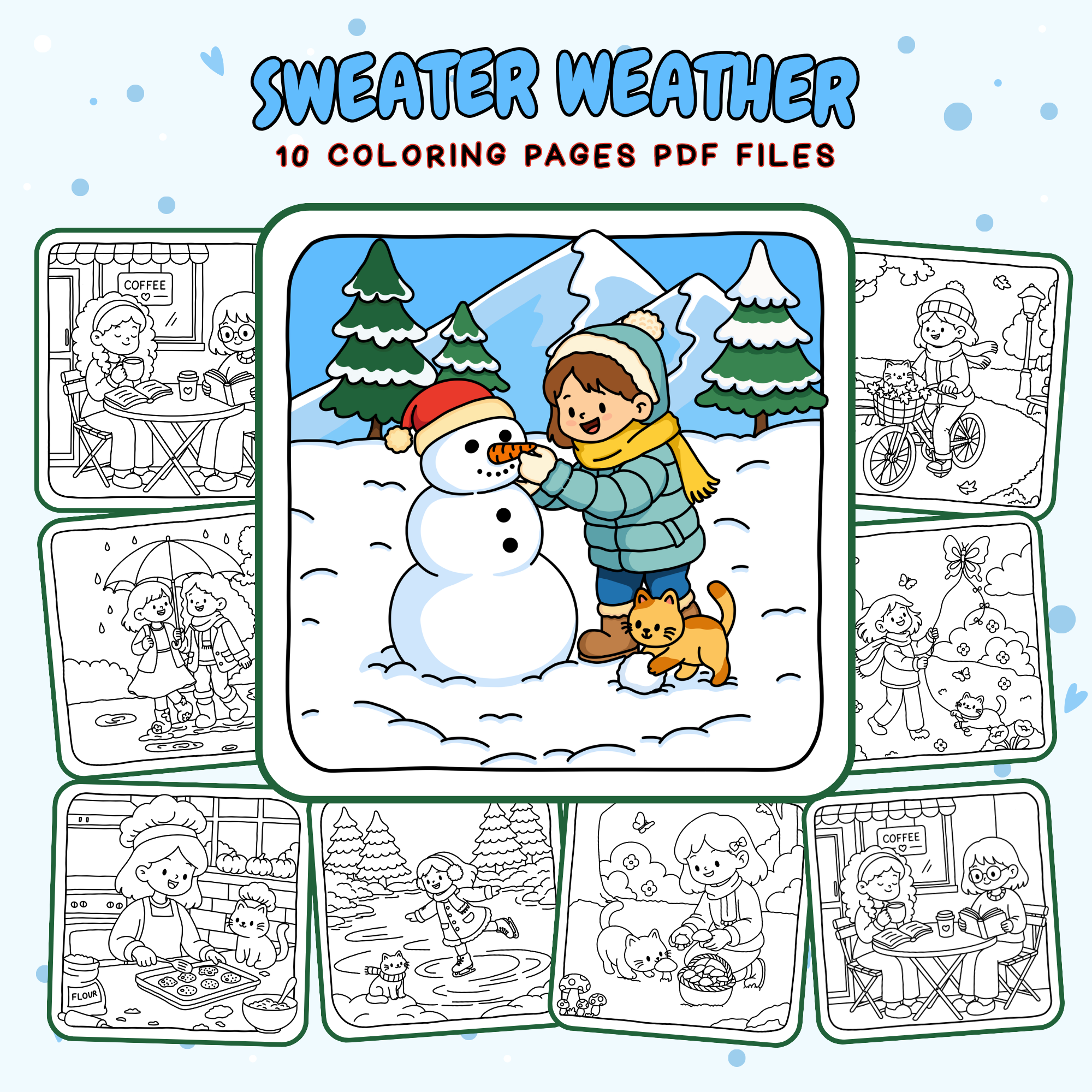 Sweater Weather Mini Coloring Pack – 10 Cozy Fall PDF Coloring Pages